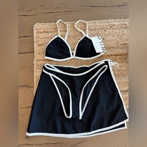 NWT WILO Black and White Women's Bikini Set (3 Pieces), Size Extra Small